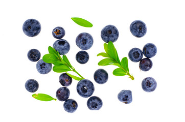 Bunch of garden sweet ripe blueberries isolated on white background