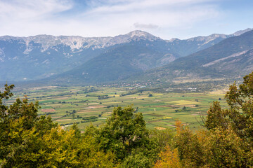 View of a mountains and a valley with fields