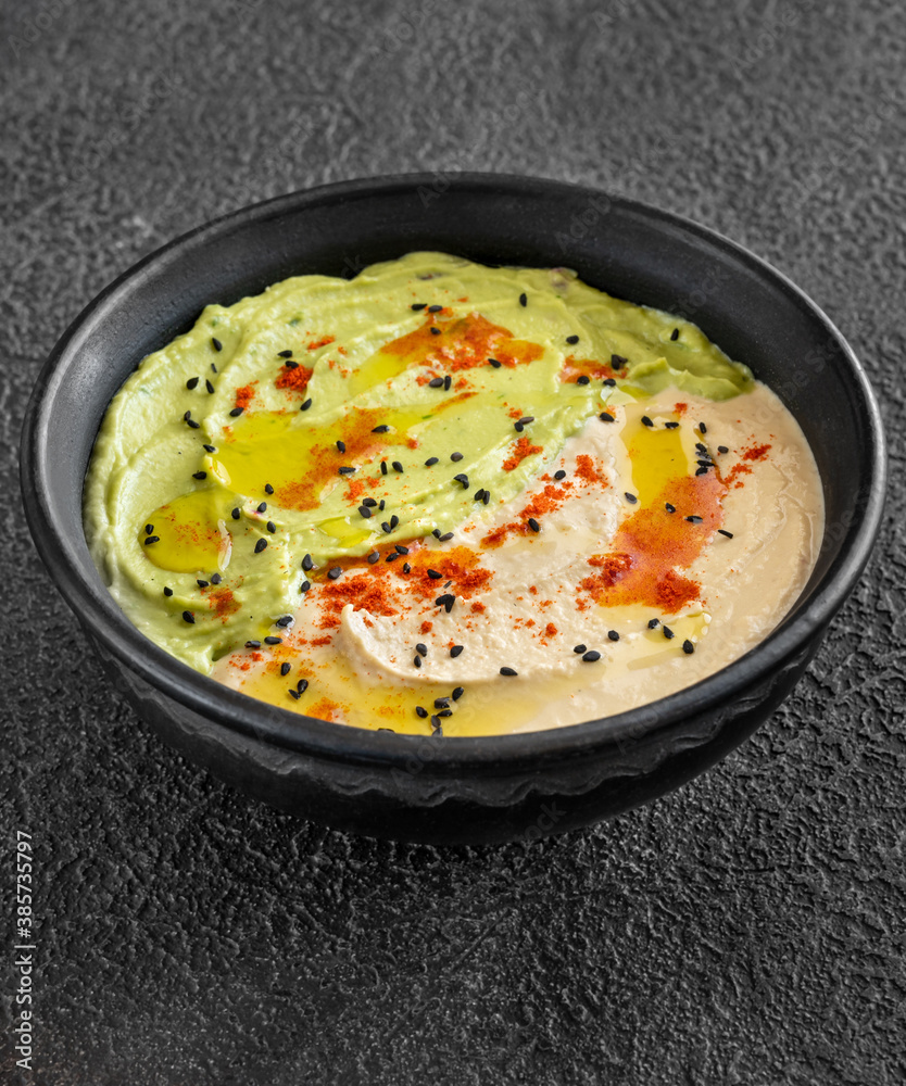 Poster bowl of guacamole and hummus