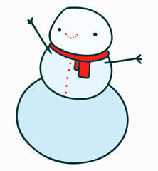 Winter cartoon character Snowman vector. Santa's cute colored Christmas helper. The festive element is hand-drawn on white background.
