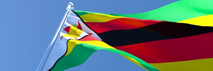 3D rendering of the national flag of Zimbabwe waving in the wind