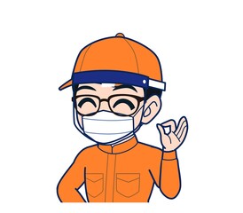 Young man in orange work clothes