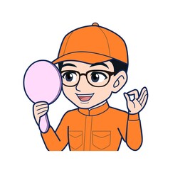 Young man in orange work clothes