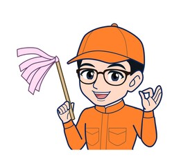 Young man in orange work clothes