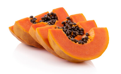 papaya Fruit set slice isolated healthy fresh fruit top view vegetable agri nature fruit isolated on a white background.