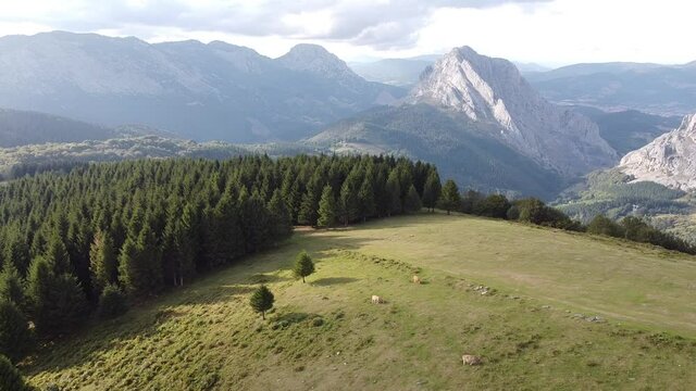 drone aerial shots of Urkiola Natural Park in basque country, spain