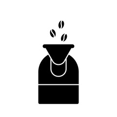 Silhouette Coffee roaster machine. Outline icon of professional equipment for roasting coffee beans. Black simple illustration. Flat isolated vector pictogram on white background - 385737928