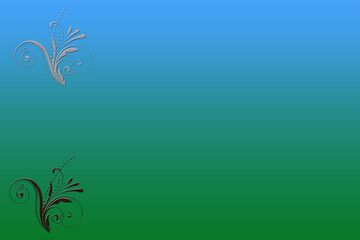 Fototapeta na wymiar Blau und grün farbiger Hintergrund mit Floral Muster, Illustration
