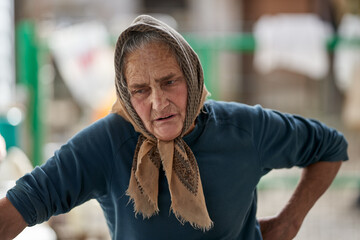 Closeup of an old farmer lady