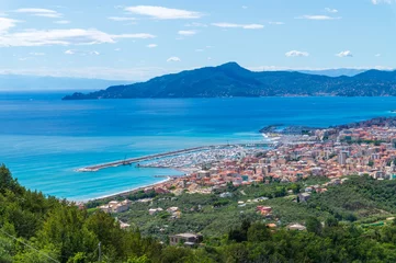 Poster view of the Chiavari town from the hill of Santa Giulia, Lavagna, Genova, Italy © Biba