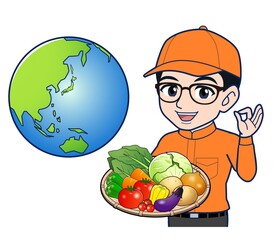 Young man in orange work clothes