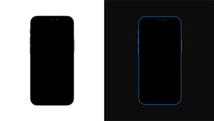 iPhone 12. Realistic, modern, white and red smart phone collection with apps on isolated white and black background. Phone mockup.	
