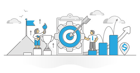 Business goals with company profit success target monocolor outline concept © VectorMine