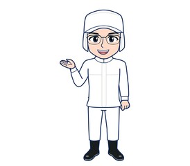 young man in white hygienic clothes