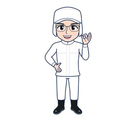 young man in white hygienic clothes