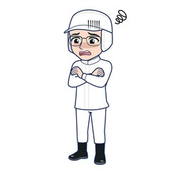 young man in white hygienic clothes