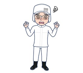 young man in white hygienic clothes