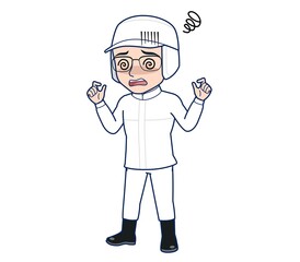 young man in white hygienic clothes