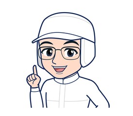 young man in white hygienic clothes