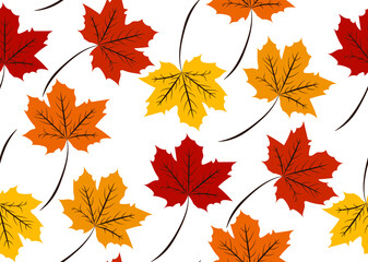 Naklejka na ściany i meble Vintage autumn tree leaves - colorful seamless pattern