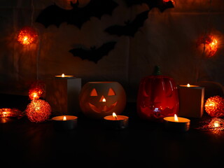 Halloween day, festival of scary , lightbulb and candle and pumpkin, bets texture,OLYMPUS DIGITAL CAMERA