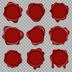 Wax stamp seals. Old embossed envelope label, heart triangle round royal medieval mockup cartoon shapes.