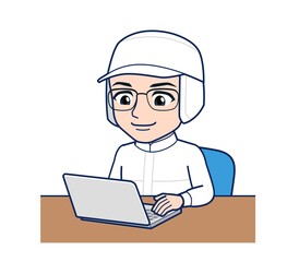 young man in white hygienic clothes