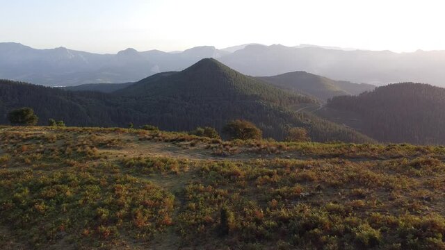 basque mountains at sunset (dron footage)
