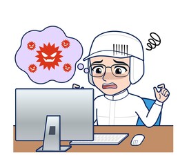 young man in white hygienic clothes