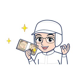 young man in white hygienic clothes