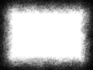 Black and white wall grunge background with dark frame vignette.