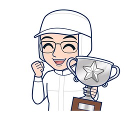 young man in white hygienic clothes