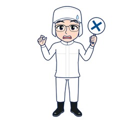 young man in white hygienic clothes