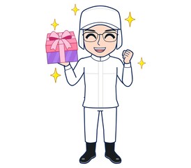 young man in white hygienic clothes