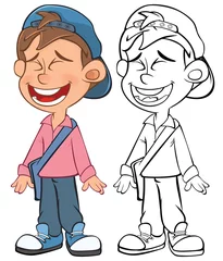 Muurstickers Vector Illustration of a Cute Cartoon Character Boy  for you Design and Computer Game. Coloring Book Outline Set  © liusa