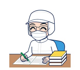 young man in white hygienic clothes