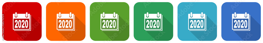 Leinwandbilder new year 2020 icon set, flat design vector illustration in 6 colors options for webdesign and mobile