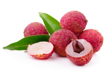 Lychee Fruit set slice isolated healthy fresh fruit top view vegetable agri nature fruit isolated on a white background
