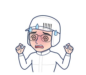 young man in white hygienic clothes