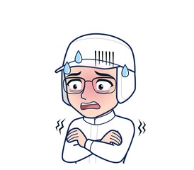 young man in white hygienic clothes