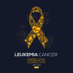 Creative (Leukemia Cancer) disease Banner Word with Icons ,Vector illustration.	