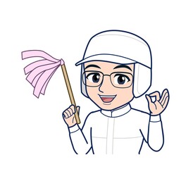 young man in white hygienic clothes