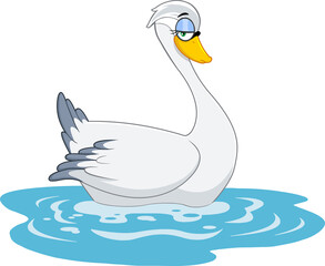 Cute Swan Bird Cartoon Character. Vector Illustration Isolated On White Background