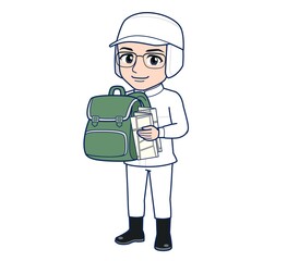 young man in white hygienic clothes