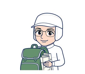 young man in white hygienic clothes