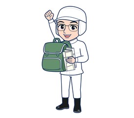 young man in white hygienic clothes