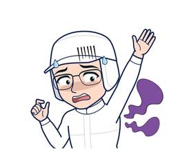 young man in white hygienic clothes