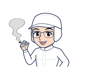 young man in white hygienic clothes