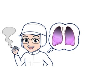 young man in white hygienic clothes