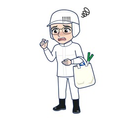 young man in white hygienic clothes